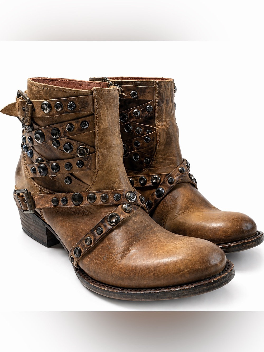 Freebird FB-HALO 8 Studded Leather Ankle Boots Brown Harness 8
